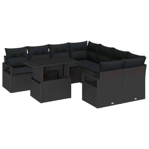 9-dijelni Vrtni Sofa Set s Jastucima Crna Poli Ratan Cijena