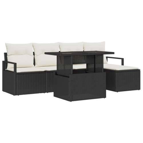 6-dijelni vrtni set sofa s jastučićima crni poli ratan, 2-sjedalna vrtna sofa s pohranom i jastučićima crni poli ratan Cijena