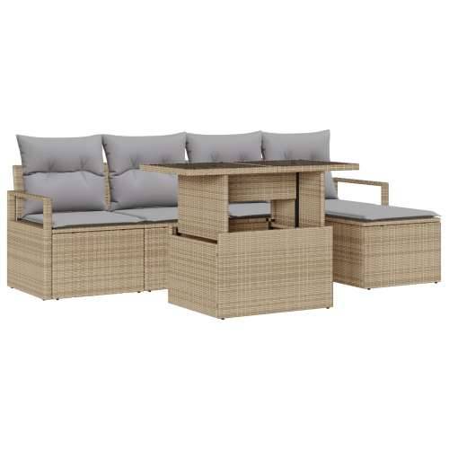 6-dijelni Vrtni Sofa Set s Jastucima Bež Poli Ratan, 2-sjedalni Vrtni Sofa s Pohranjivanjem & Jastucima Bež Poli Ratan Cijena