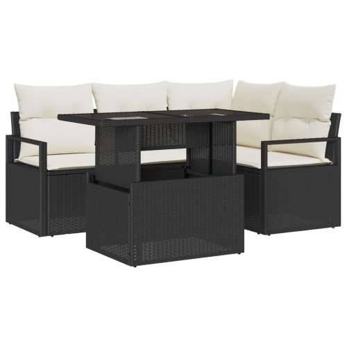 Set vrtne sofe od 5 komada s jastučićima crni poli ratan, Dvosjed vrtna sofa s spremištem i jastučićima crni poli ratan Cijena