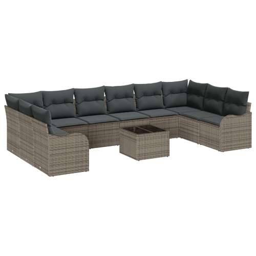 set od 10 komada vrtne sofe s jastučićima crni poli ratan, 2-sjedna vrtna sofa s jastučićima siva poli ratan Cijena