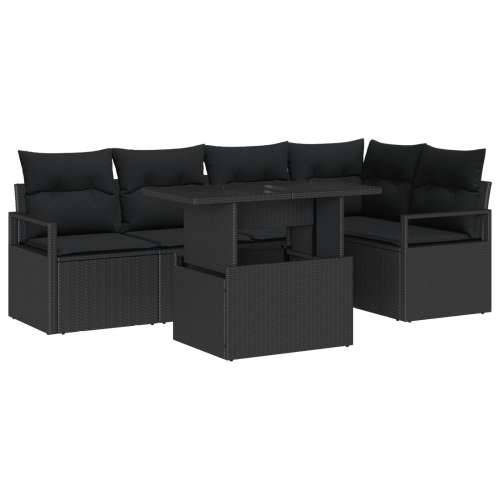 set vrtnih sofa od 6 dijelova s jastučićima - crni poli ratan, dvosedna vrtna sofa sa skladištem i jastučićima - crni poli ratan Cijena