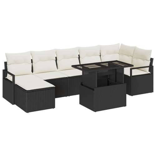 Set od 8 komada Vrtnih Sofa s Jastučićima Crni Poli Ratan, 2-sjedni Vrtni Sofa s Pohranom i Jastučićima Crni Poli Ratan Cijena