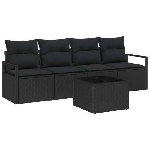 5-komadni Vrtni Sofa Set s Jastucima Crni Poli Ratan, 2-sjedalo Vrtni Sofa s Jastucima Crni Poli Ratan Cijena