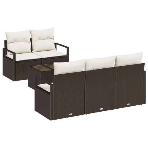 set od 6 komada vrtnih sofa s jastucima smeđi poli ratan, dvostruka sofa za vrt s jastucima smeđi poli ratan Cijena