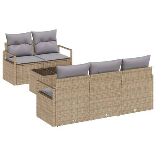 Set od 6 dijelova vrtne sofe s jastučićima bež poli ratan, Dvosjed vrtna sofa s jastučićima bež poli ratan Cijena