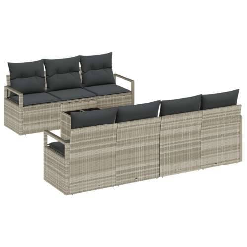 8-dijelni set vrtne sofe s jastučićima svjetlosiva poli rattan, 2-sjedalna vrtna sofa s jastučićima siva poli rattan Cijena
