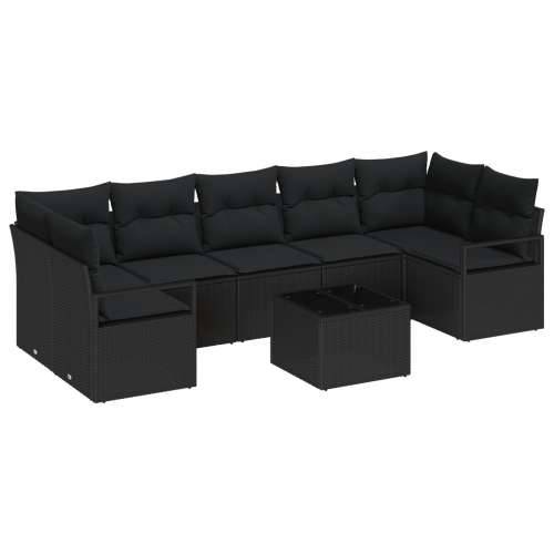 set od 8 dijelova vrtne sofe s jastučićima crna poli ratan, dvosed vrtna sofa s jastučićima crna poli ratan Cijena