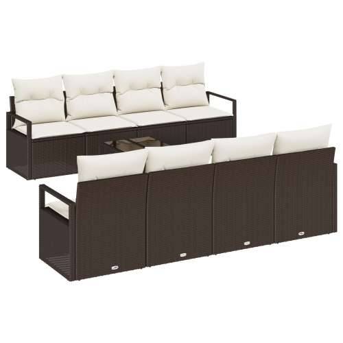 9-dijelni vrtni sofa set s jastucima smeđi poli ratan, 2-sjedalna vrtna sofa s jastucima smeđi poli ratan Cijena