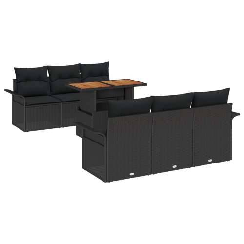 7 dijelni vrtni set sofa s jastucima crni poli ratan, 2-sjedalna vrtna sofa s prostorom za odlaganje i jastucima crni poli ratan Cijena