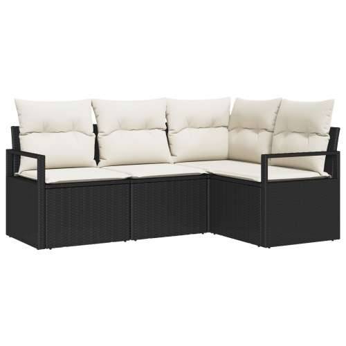 set kauča za vrt od 4 komada s jastučićima crnog poly rattan, dvosedni kauč za vrt s jastučićima crnog poly rattan Cijena