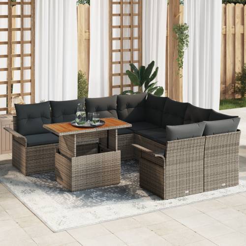 9-dijelni Vrtni Sofa Set s Jastučićima Sivi Poli Ratan Cijena