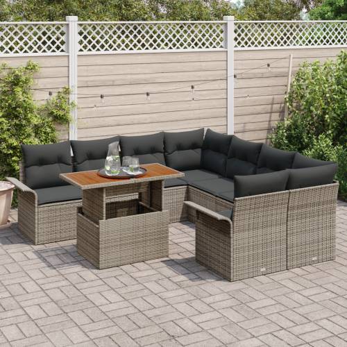 9-dijelni Vrtni Sofa Set s Jastučićima Sivi Poli Ratan Cijena