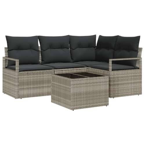set od 5 dijelova vrtnih kauča s jastučićima Siva Poly Rattan, dvostruki vrtni kauč s jastučićima Siva Poly Rattan Cijena