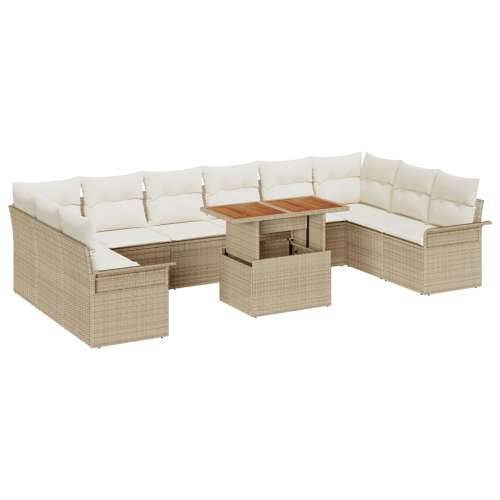 11 komada vrtna sofa set s jastučićima bež poly rattan, 2-sjedaljna vrtna sofa sa skladištem i jastučićima bež poly rattan Cijena