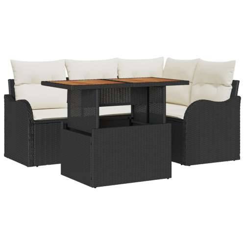 set od 5 komada vrtnih sofa s jastučićima Crna poli ratan Cijena