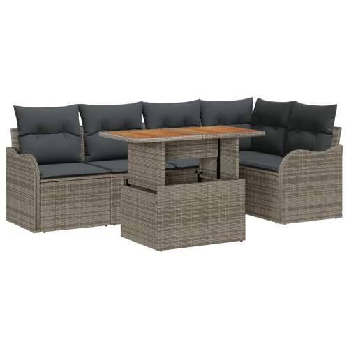 set od 6 komada vrtnih sofa s jastucima siva poli ratan, 2-sjedalna vrtna sofa s pohranom i jastucima siva poli ratan Cijena