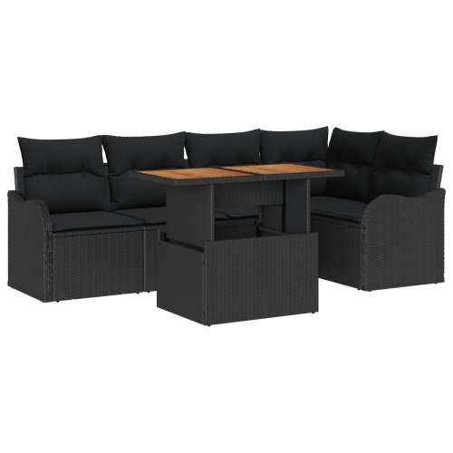 Set Vrtnih Sofa od 6 Dijelova s Jastucima Crni Poli Ratan, 2-sjedala Vrtni Sofa s Odlaganjem & Jastucima Crni Poli Ratan Cijena