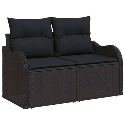 8 Dijelni Vrtni Sofa Set s Jastucima Crni Poli Ratan, Dvosjedna Vrtna Sofa sa Pohranom & Jastucima Crni Poli Ratan Cijena
