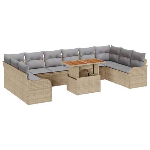 11-dijelni vrtni sofa set s jastučićima bež poli ratan, dvosedna vrtna sofa s spremnikom i jastučićima bež poli ratan Cijena