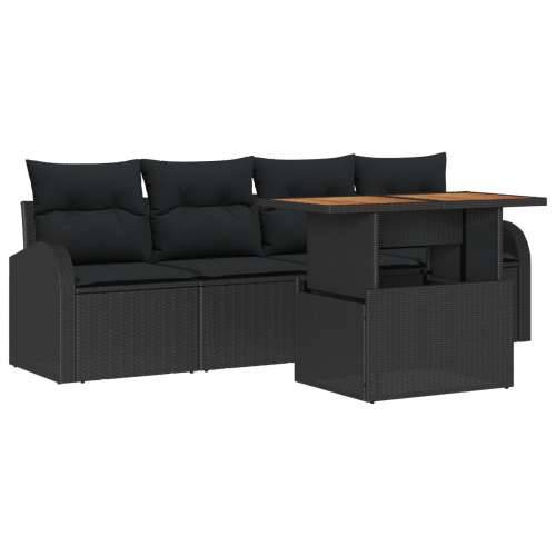 Set vrtnih sofa od 5 dijelova s jastučićima Crni poli ratan, Dvosjed vrtna sofa s pohranom i jastučićima Crni poli ratan Cijena