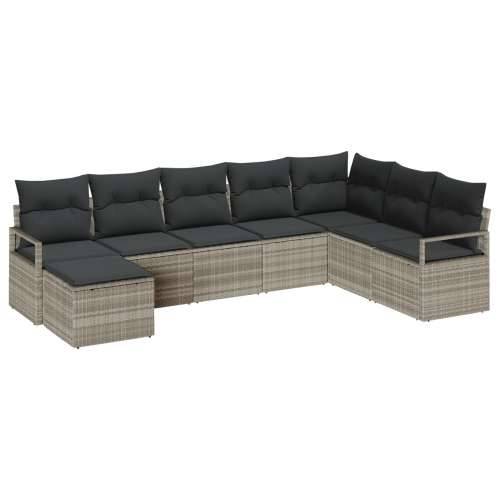 set od 8 komada vrtne sofe s jastučićima svjetlosiva poli ratan, 2-sjedna vrtna sofa s jastučićima siva poli ratan Cijena