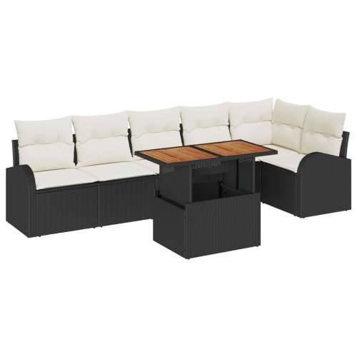 Vrtna garnitura - 7-dijelni set vrtnih sofa s jastucima crni poli ratan, 2-sjedna vrtna sofa s prostorom za pohranu i jastucima  Cijena