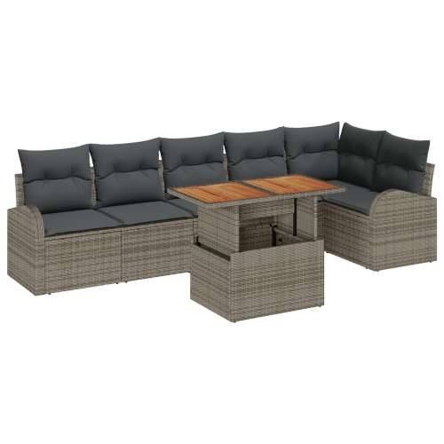 7-dijelni vrtni sofa set s jastučićima siva poli ratan, 2-sjedna vrtna sofa s pohranom i jastučićima siva poli ratan Cijena