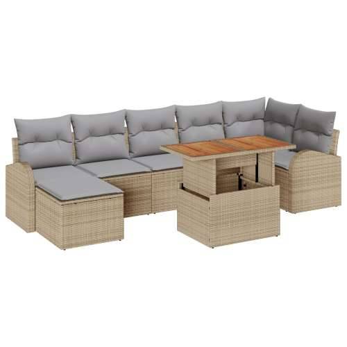 8-dijelni vrtni sofa set s jastučićima bež poli ratan, 2-sjedni vrtni sofa s pohranom i jastučićima bež poli ratan Cijena