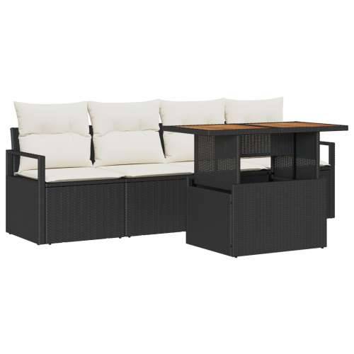 Vrtna garnitura - 5-dijelni set vrtnih sofa s jastučićima crni poli ratan, 2-osobna vrtna sofa s prostorom za odlaganje i jastuč Cijena