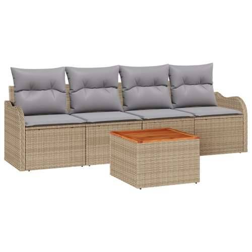 Set vrtnih sofa od 5 dijelova s jastučićima od bež poli ratana, akacije, Dvosjedna vrtna sofa s jastučićima od bež poli ratana Cijena