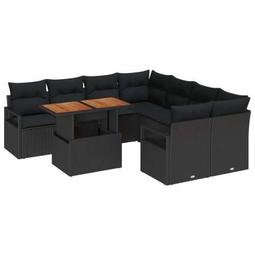 Set od 9 Vrtnih Sofi s Jastucima Crni Poli Ratan Cijena