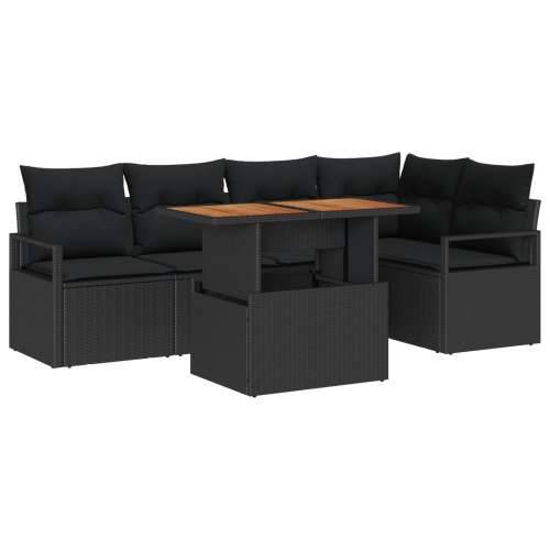 6 dio vrtni set sofa s jastučićima crna poly ratan, 2-sjedalna vrtna sofa s pohranom & jastučićima crna poly ratan Cijena
