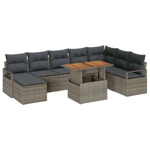 9 Dijelni Vrtni Sofa Set s Jastučićima Sivi Poly Ratan Cijena