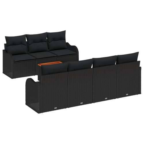 8 Delni Set Vrtnih Sofa s Jastucima Crni Poli Ratan Akacija, 2-Sjedna Vrtna Sofa s Jastucima Crna Poli Ratan Cijena