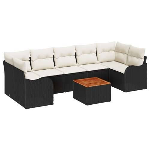 Set od 8 dijelova vrtne sofe s jastučićima crni poli ratan akacija, Dvosed vrtna sofa s jastučićima crni poli ratan Cijena