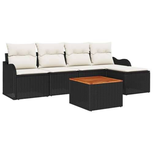 Set Vrtnih Sofa od 6 Komada s Jastučićima Crni Poli Ratan Akacija, Vrtna Sofa za Dvoje s Jastučićima Crna Poli Ratan Cijena