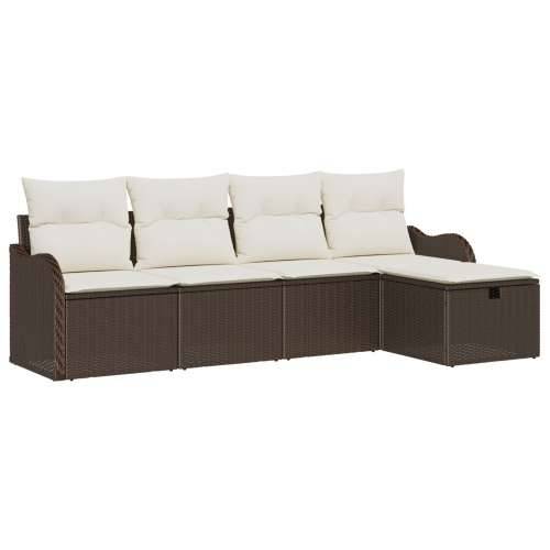 5-dijelni set sofe za vrt s jastučićima Smeđi Poly Rattan, 2-sjedna vrtna sofa s jastučićima Smeđi Poly Rattan Cijena
