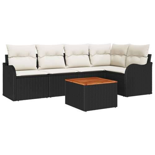 set vrtnog namještaja od 6 komada s jastučićima crni poli ratan akacija, 2-sjedala vrtna sofa s jastučićima crni poli ratan Cijena