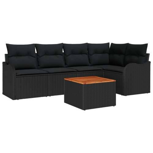 6 komada vrtni sofa set s jastučićima crni poli ratan akacija, 2-sjedni vrtni sofa s jastučićima crni poli ratan Cijena