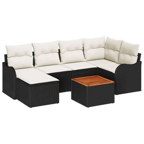 Vrtna garnitura - 7-dijelni set vrtnih sofa s jastučićima crni poly rattan akacija Cijena