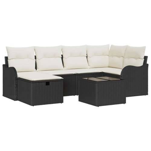Vrtna garnitura - 7-dijelni set vrtnih sofa s jastucima u crnom poliratu Cijena