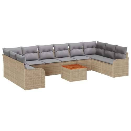 10-dijelni vrtni set sofa s jastučićima bež poli ratan akacija, 2-sjedna vrtna sofa s jastučićima bež poli ratan Cijena