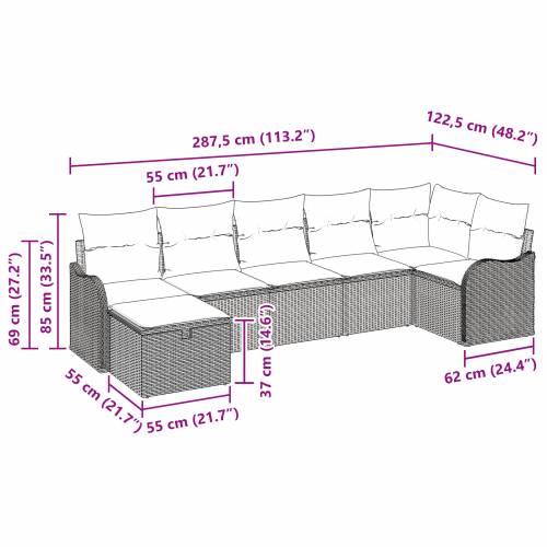 7 komada vrtnih sofa s jastučićima crna poli ratan Cijena