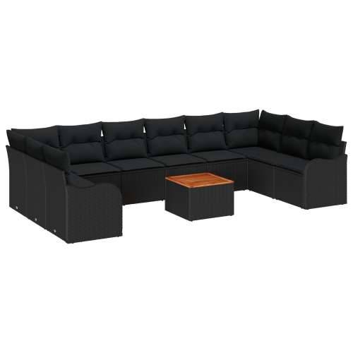 11-dijelni vrtni sofa set s jastučićima crni poli ratan acacia, 2-sjedna vrtna sofa s jastučićima crni poli ratan Cijena