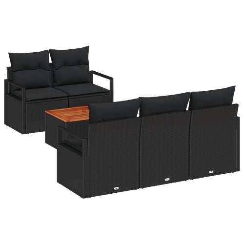 6-dijelni Vrtni Sofa Set s Jastučićima Crni Poli Ratan Akacija, 2-Sjedalni Vrtni Sofa s Jastučićima Crni Poli Ratan Cijena