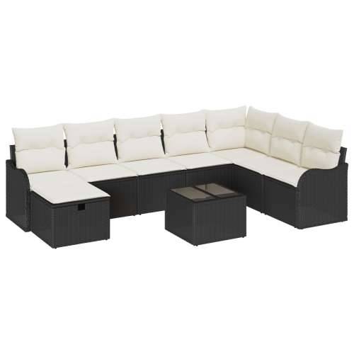 Set vrtnih sofa od 9 dijelova s jastučićima crni poli ratan, Kauč za vrt od 2 sjedala s jastučićima crni poli ratan Cijena