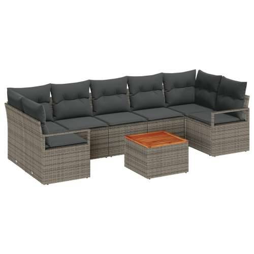 Vrtna garnitura - 8-dijelni set vrtnih sofa s jastucima siva poli ratan akacija, 2-sjedalna vrtna sofa s jastucima siva poli rat Cijena