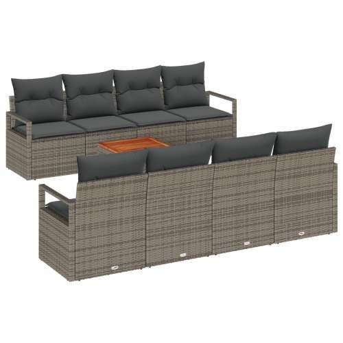 9-dijelni vrtni sofa set s jastučićima siva poli ratan akacija, 2-sjednička vrtna sofa s jastučićima siva poli ratan Cijena