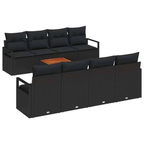 9 komadni set vrtnih sofa s jastučićima crni poli ratan akacija, 2-mjesta vrtna sofa s jastučićima crni poli ratan Cijena